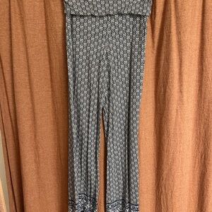 Women's Navy and White Patterned Palazzo Pants